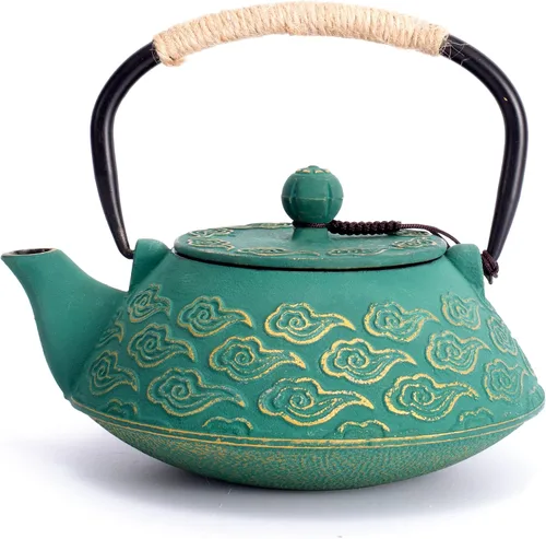 Vista 7 de Tetera de hierro fundido, tetera japonesa con infusor para hojas sueltas, tetera para estufa de té, cubierta segura con interior esmaltado