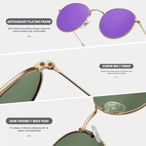 Vista 5 de Fozono Retro Round Polarized Sunglasses for Women Men Classic Metal Frame Small Sun Glasses UV Protection
