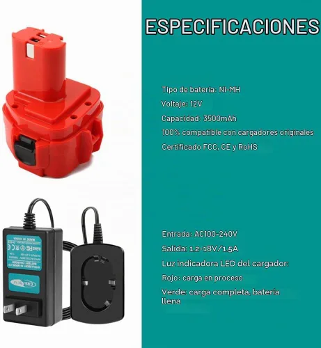 Vista 5 de CREABEST Paquete de 2 baterías de repuesto Ni-MH de 12 V 3.5 Ah para Makita