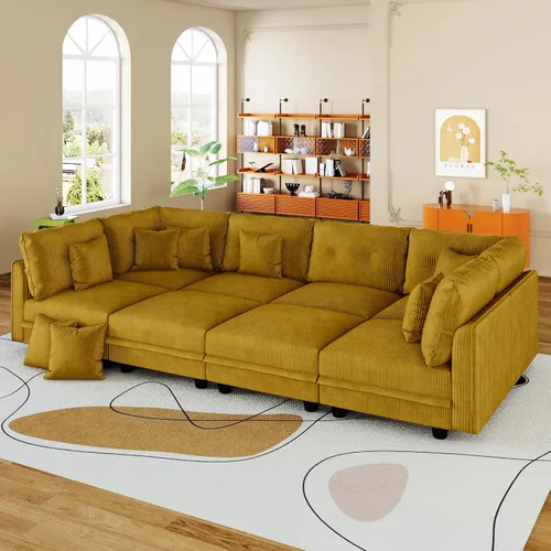 Vista 13 de LLappuil Sofá cama modular con diván de almacenamiento, sofá cama modular de pana para sala de estar, apartamento, beige