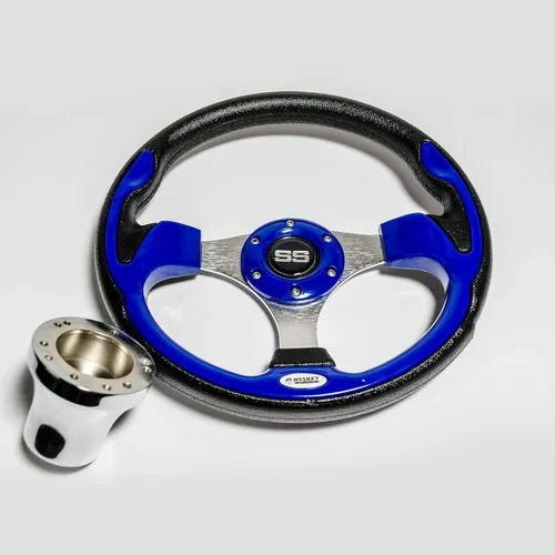 Vista 5 de Huskey - Volante de carrito de golf azul cobalto de 12.5 pulgadas para Club Car DS 1984 modelos eléctricos y de gasolina, estilo de carreras