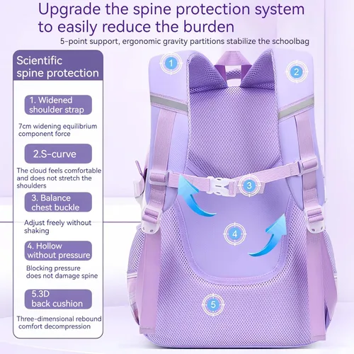 Vista 5 de WYCY Mochila escolar para niños, mochilas grandes para niñas, bolsas grandes para adolescentes y niñas, bonita bolsa de libros con compartimentos