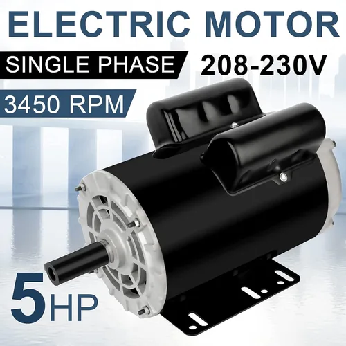 Vista 3 de Motor eléctrico monofásico del compresor de aire 5HP 3450RPM 208V-230V 7/8 "diámetro del eje, marco CCW 56HZ, 2 polos