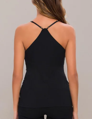 Vista 5 de Maner - Camiseta sin mangas, de lentejuelas brillantes, para mujer, con tirantes delgados, para fiestas