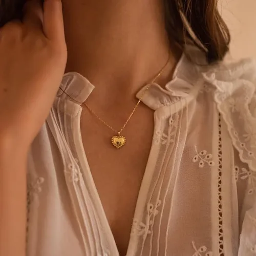 Vista 2 de SUFOPE Delicado collar de corazón para mujer, chapado en oro de 14 quilates, oro rosa, plata, pequeño collar con colgante de corazón, gargantilla