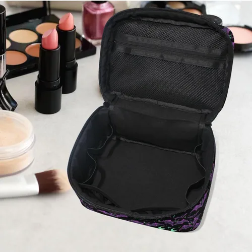 Vista 5 de Bolsa de Maquillaje, Estuche de Maquillaje Organizador de Viaje con Diseño de Calavera y Flores, Estuche de Cosméticos, Bolsas de Aseo para Niñas