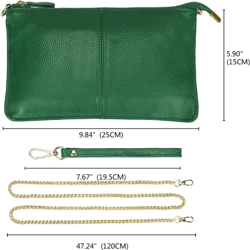 Vista 7 de Uromee Cartera de mano para mujer, de piel auténtica, con cadena de hombro desmontable