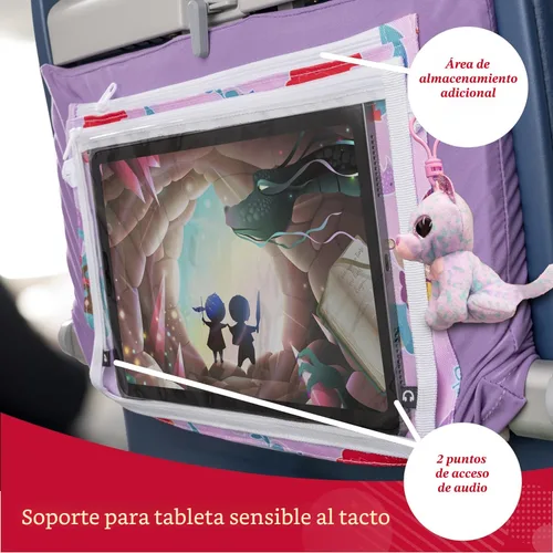 Vista 5 de Lusso Gear Funda de mesa con bandeja de avión – Organiza los artículos esenciales de viaje para niños – Bolsillos de aperitivos y juguetes