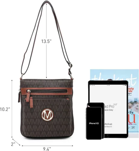 Vista 4 de MARCO M KELLY Bolsos cruzados para mujer, múltiples bolsillos, grandes, monograma, con cremallera, bolso de hombro de piel sintética para mujer