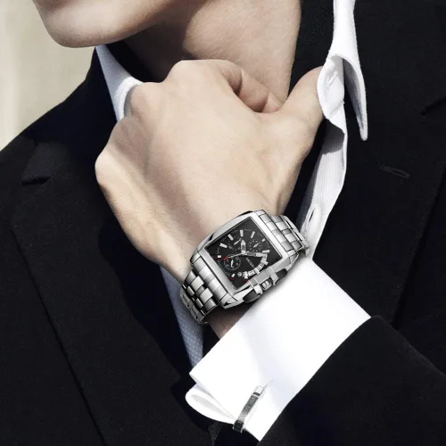 Vista 9 de MEGIR Reloj de pulsera analógico de cuarzo luminoso para hombre con correa de acero inoxidable para colección MS2018