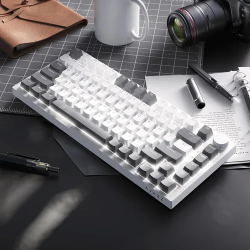 Vista 7 de NACODEX AK820 - Teclado mecánico con junta, 75% con cable intercambiable en caliente con perilla de control de volumen, teclas PBT, relleno de cinco