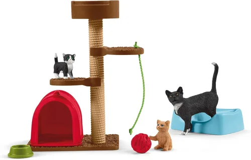 Vista 11 de Schleich Farm World - Juego de figuras de gatos y gatitos lindos - Juego de 9 piezas realistas de mamá gata y gatito bebé, juego grande para niños