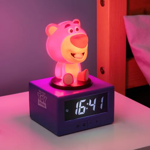 Vista 2 de Paladone Toy Story Lotso - Reloj despertador digital con luz nocturna y música, reloj de dormitorio con licencia oficial de Disney Pixar para niños