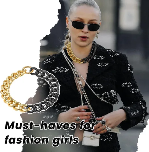 Vista 6 de GOLDCHIC JEWELRY Gargantilla gruesa de oro para mujer, 0.197in0.472in0.906in, collar de cadena de hip hop, collar de cadena de clip grueso de 16 18