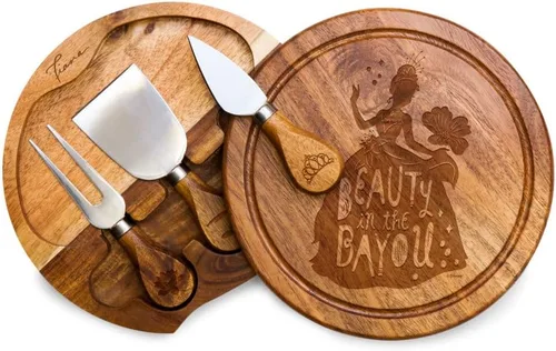 Vista 14 de PICNIC TIME Disney Princess Beauty & the Beast - Juego de tabla de queso brie de acacia y cuchillos, juego de tabla de charcutería, tabla de cortar