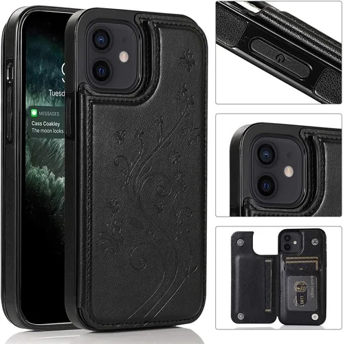 Vista 3 de Asuwish Funda compatible con iPhone 12 Pro iPhone12 6.1, protector de pantalla de vidrio templado, tarjetero y cartera, funda de cuero para iPhone