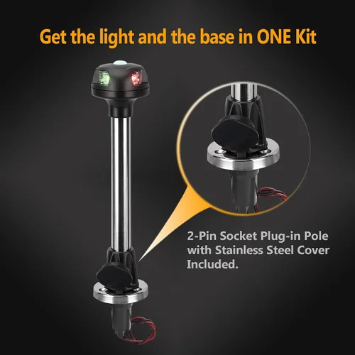 Vista 5 de MARINE SYSTEM - Luz LED de arco de navegación bicolor rojo y verde con luz de trabajo blanca para barco, pontón, yate, skeeter con poste estándar