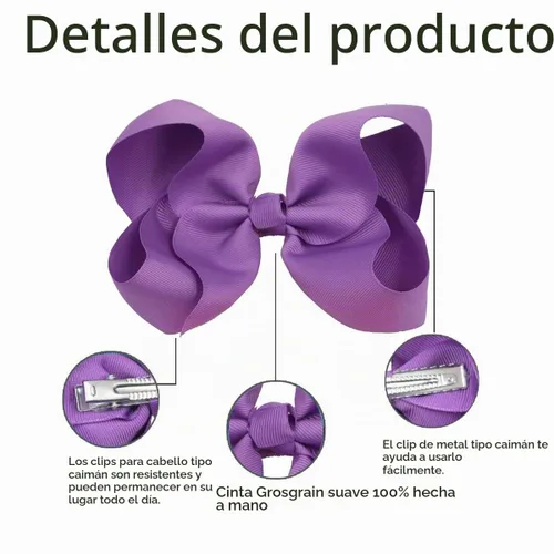 Vista 4 de Moños negros para niñas, 6 piezas de moños de cinta de grogrén hechos a mano con pinzas de cocodrilo, accesorios para el cabello para niñas