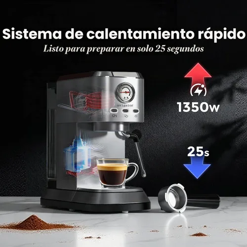 Vista 5 de Máquina de café expreso de 20 bares, cafetera compacta con espumador de leche, cafetera espresso con tanque de agua extraíble de 50 onzas