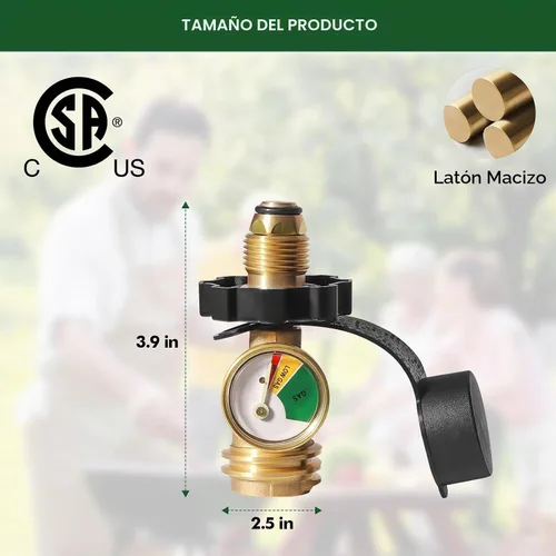 Vista 6 de Adaptador de tanque de propano de 100 libras con medidor, medidor de tanque de propano POL de ajuste universal convierte la válvula de servicio