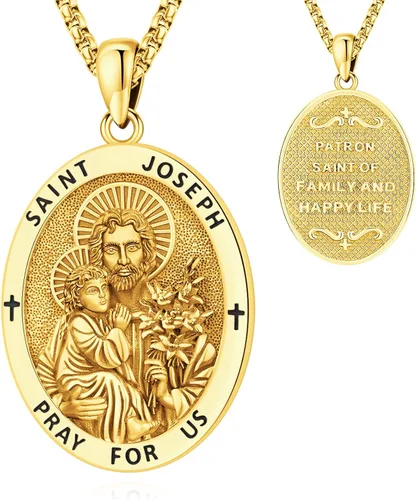 Vista 29 de Collar de San Patrono de Plata de Ley 925 St 01-Virgen María-Oro