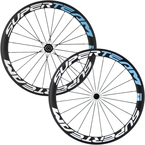 Vista 11 de Superteam Ruedas de Bicicleta de Carretera de Fibra de Carbono 700C, Juego de Ruedas Clincher de 50mm, Mate de 23 de Ancho Amarillo fluorescente