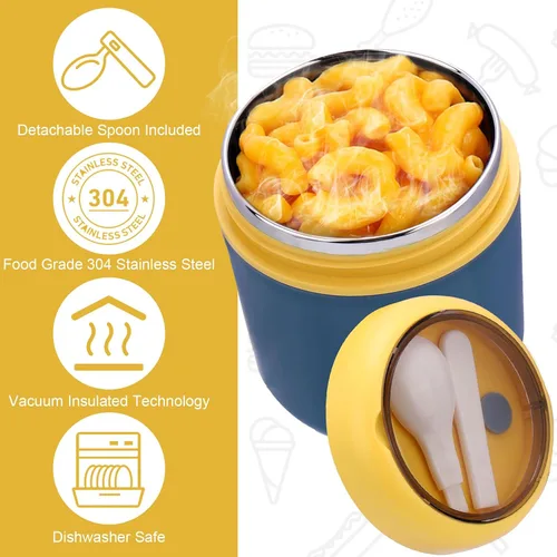 Vista 4 de Juome Termo para Niños de 16 oz para Comida Caliente - Recipiente de Comida con Aislamiento al Vacío, Termo Lonchera de Sopa de Acero Inoxidable