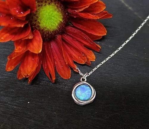 Vista 7 de Colgante de collar de ópalo, collar de ópalo azul de plata esterlina 925 para mujeres y niñas, colgante de piedra minimalista, collar de ópalo