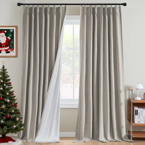 Vista 15 de H.VERSAILTEX Cortinas opacas plisadas completas de lino con mezcla de felpilla de 84 pulgadas, 2 paneles para dormitorio, aislamiento térmico