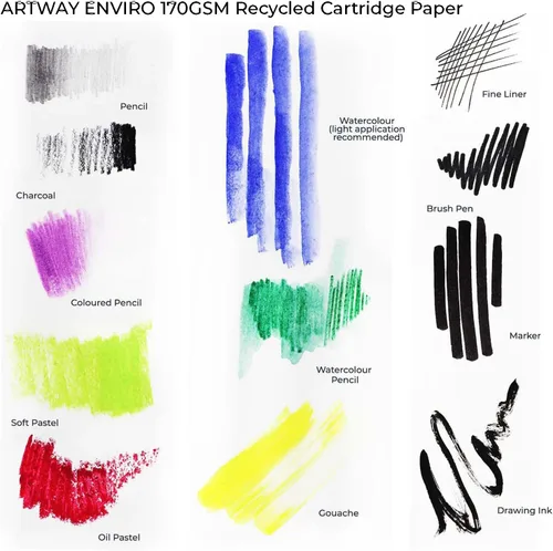 Vista 7 de Artway Enviro - Cuaderno de bocetos A5 encuadernado en espiral - Paisaje - 70 caras/35 páginas de papel de dibujo reciclado de 6.00 oz/m² - Cuaderno