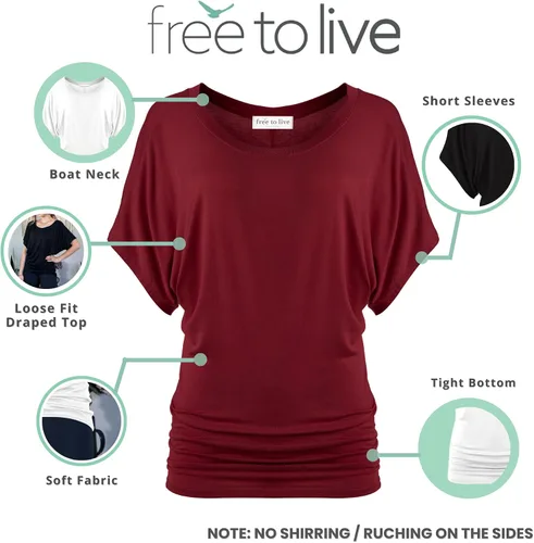 Vista 2 de FREE TO LIVE - Paquete de 3 camisetas de manga corta dolman para mujer
