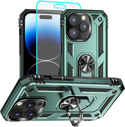 Vista 42 de Funda para iPhone 12/12 Pro, grado militar, anillo a prueba de golpes, verde militar