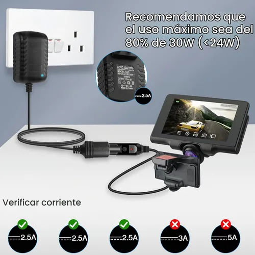 Vista 2 de Convertidor de CA a CC de 12 V 2 A, 24 W Max Cable adaptador de corriente para encendedor de cigarrillos de automóvil, transformador de 110-240 V a
