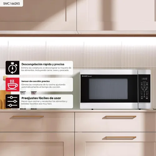 Vista 2 de SHARP Horno microondas para encimera con plato giratorio extraíble de 13.6 pulgadas, 1100 vatios, 1.6 pies cúbicos, acero inoxidable Tocadiscos