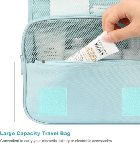 Vista 5 de Mossio Neceser colgante Organizador grande de viaje de maquillaje cosmético para hombres y mujeres con gancho resistente