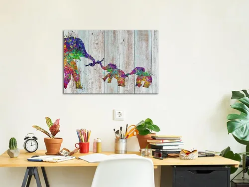 Vista 6 de Zlove Lienzo decorativo para pared, diseño de elefante colorido, imágenes divertidas de animales de bebé, 24 x 36 pulgadas