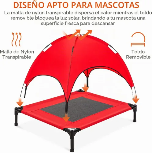 Vista 4 de Cama de malla elevada para perro Best Choice Products, con toldo desmontable, bolsa de viaje, tela transpirable., 30 pulgadas, Rojo