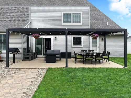 Vista 20 de Pérgola PURPLE LEAF con listones de 8 x 10 pies para exteriores con sistema de drenaje