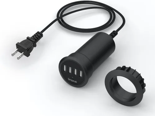 Vista 5 de Estación de carga Simpeak de 30 W para escritorio con 4 puertos USB que se monta en la arandela de 2.0'' / 2.4" de la mesa de computadora, con cable