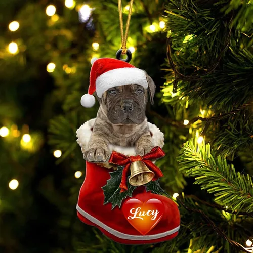 Vista 29 de Adorno de Navidad de perro afgano en bota de Papá Noel, adorno de nombre de perro personalizado, regalo para amante de los perros, decoración