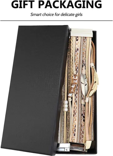 Vista 7 de Wowanoo - Juego de 3 pulseras de cuero de varias capas con cierre magnético para mujer, con cristales, ramas de árbol pulseras para mujer.