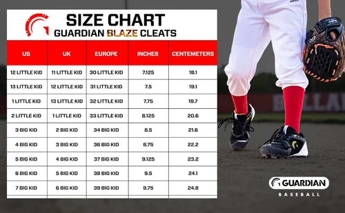 Vista 5 de Guardian Baseball Tacos de béisbol para niños y niñas, talla 12 para niños pequeños a 7 niños grandes