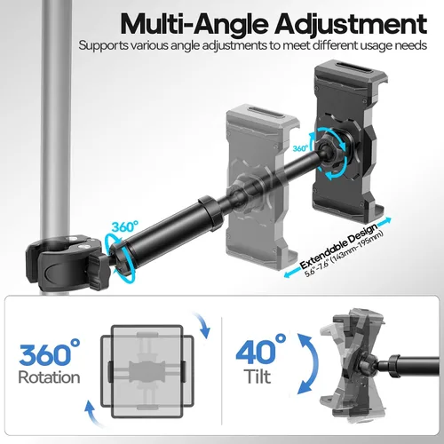 Vista 3 de KDD Soporte para iPad para soporte de micrófono, soporte ajustable para tableta y teléfono para soporte de música de micrófono, soporte de manillar