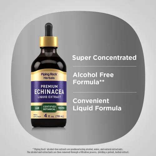 Vista 4 de Piping Rock Gotas de equinácea 4 onzas líquidas Tintura de extracto líquido Hierba botánica premium Suplemento vegetariano Sin alcohol