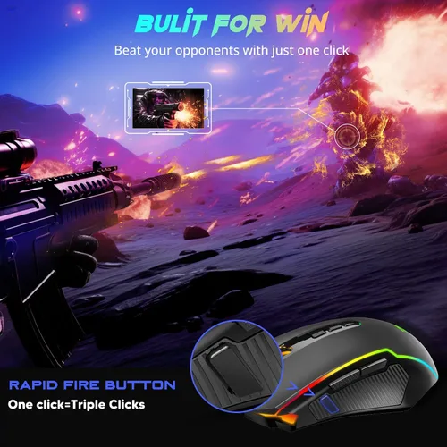 Vista 6 de Redragon Mouse para juegos, mouse inalámbrico para juegos con 8000 DPI, ratones para juegos de PC con botón de fuego, mouse ergonómico programable