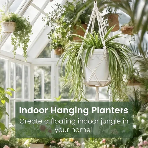 Vista 5 de Macetas colgantes con colgadores de macramé, juego de 3 macetas de riego automático, cestas de flores colgantes para plantas de interior y exterior