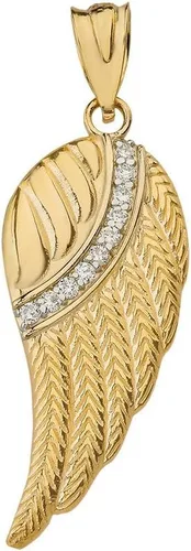 Vista 5 de Colgante de diamante con alas de ángel de plumas de oro amarillo de 10k y 14k