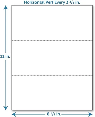 Vista 2 de Papel perforado, perforaciones cada 3 2/3 pulgadas, horizontal sobre papel de copia de tamaño carta 24# blanco (resma de 500)