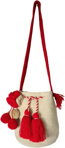 Vista 2 de Mochila Wayuu colombiana 100% auténtica, hecha a mano, producto artesanal, bolsa de viaje cruzada, diseño único, estilos multicolor..