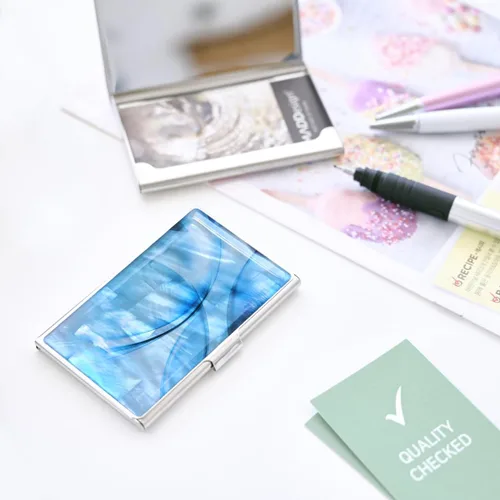 Vista 6 de MADDesign Mother of Pearl Funda para tarjetas de visita, Azul (Abstract Blue), Pequeña, Moderno